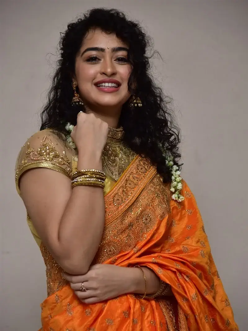 Actress Apsara Rani in Orange Saree at Talakona Movie Launch